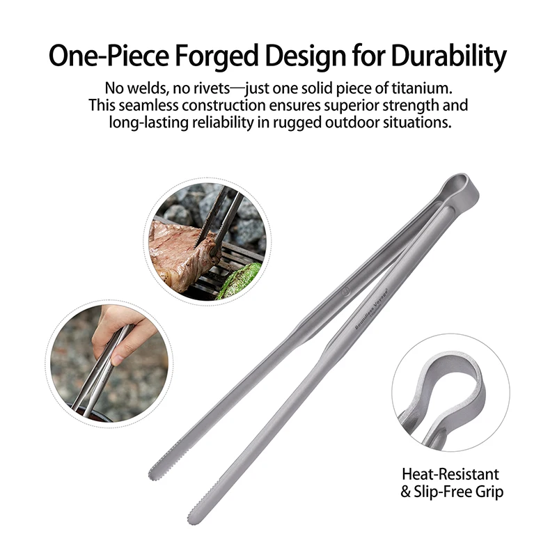 Boundless Voyage Titanium BBQ Tongs Ultralight Food Clip Heat-Resistant & Rustproof Titanium Grilling Tongs Ti1014T Image 3