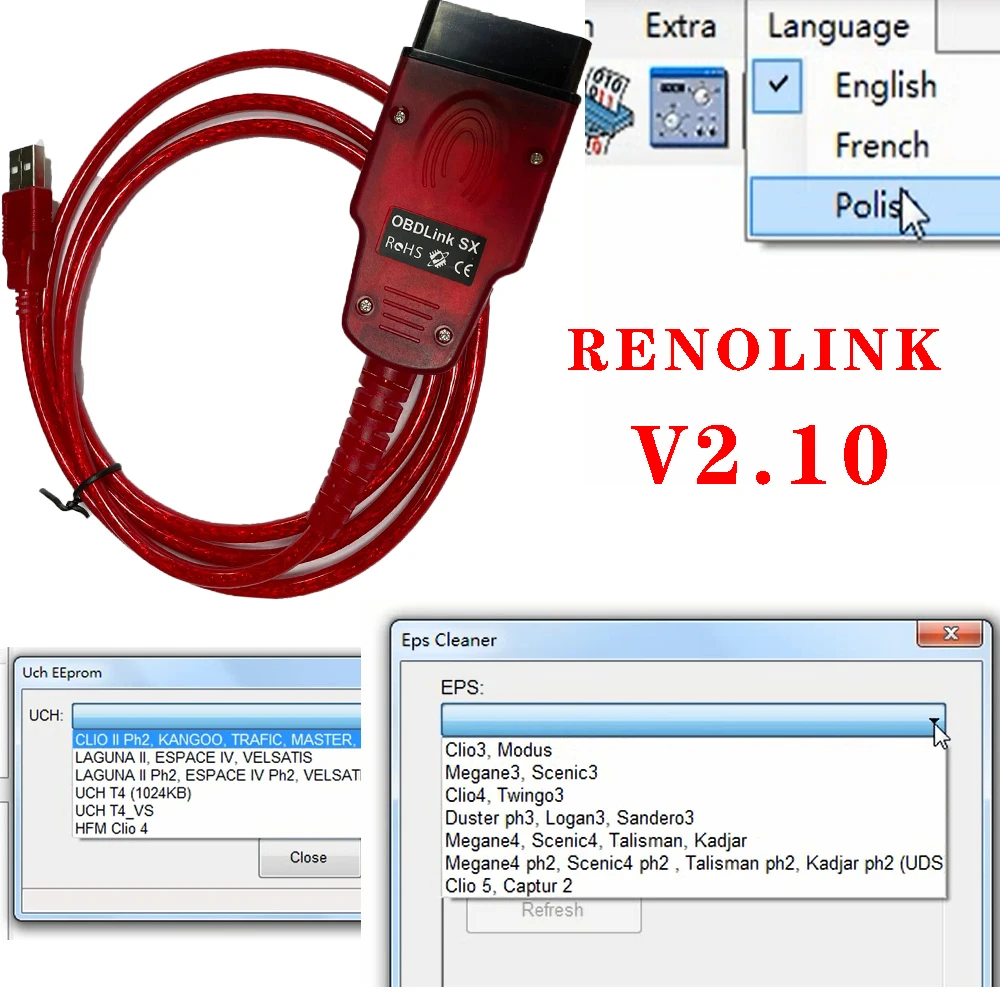 Renolink V2.10 V1.99 Interfaccia Diagnostica Obd2 Per Veicoli Renault Programmatore Ecu Lettori Di Codici Airb-Ag