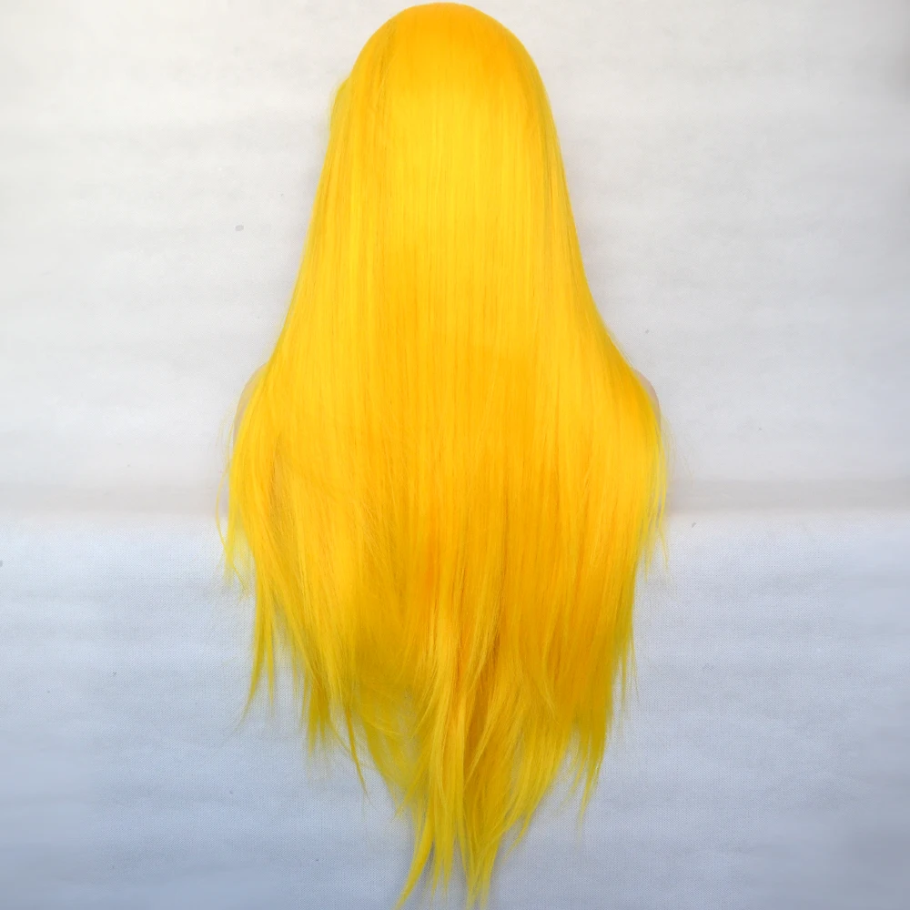 Yellow Synthetic Lace Front Wig Heat Resistant Fiber Silky Straight Natural Hairline For Women