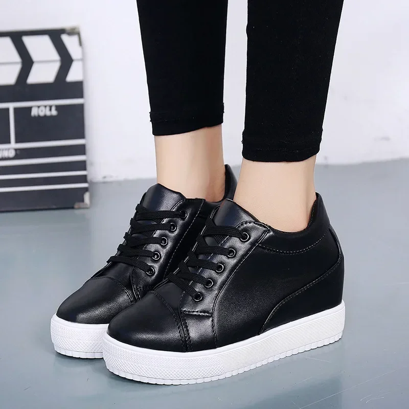 2024 White Hidden Slope Heel Casual Sports Shoes Women's Spring Sports Shoes High Platform High Heel Vulcanized Shoes 3