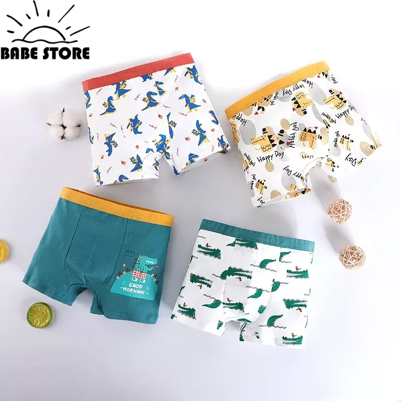 Kids Boys Underwear Cartoon Pure Cotton Shorts Panties Dinosaurs Pattern 4pcs/lot