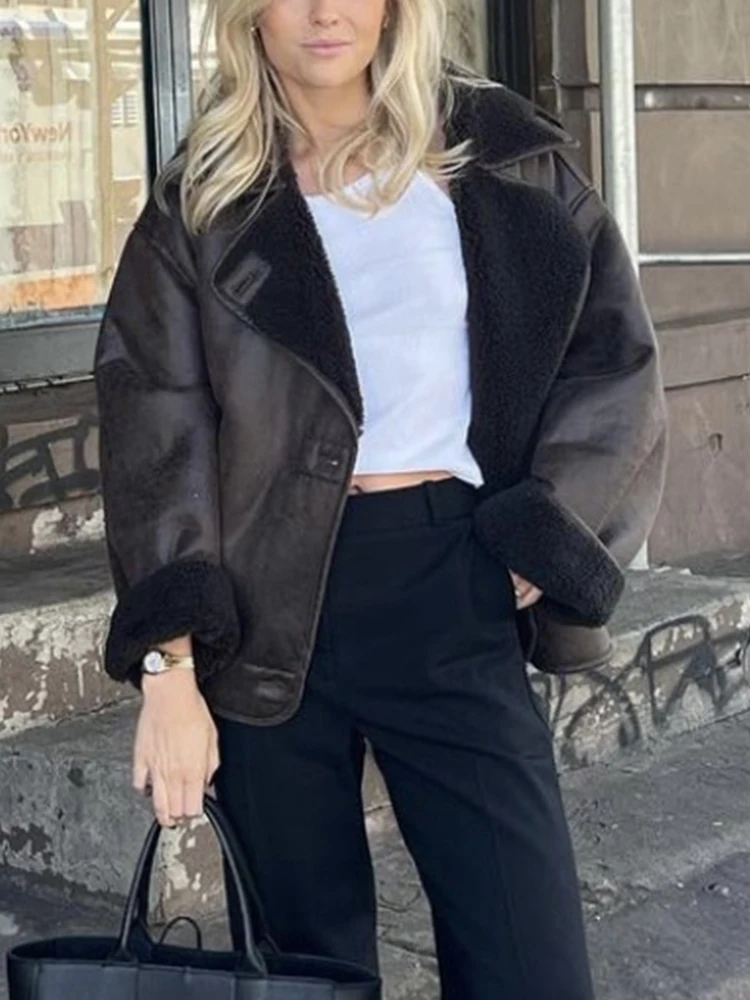 

LY VAREY LIN New Autumn Winter Loose Thick Faux Lamb Leather Jacket Women High Street Single Breasted Thick Warm Fake Suede Coat