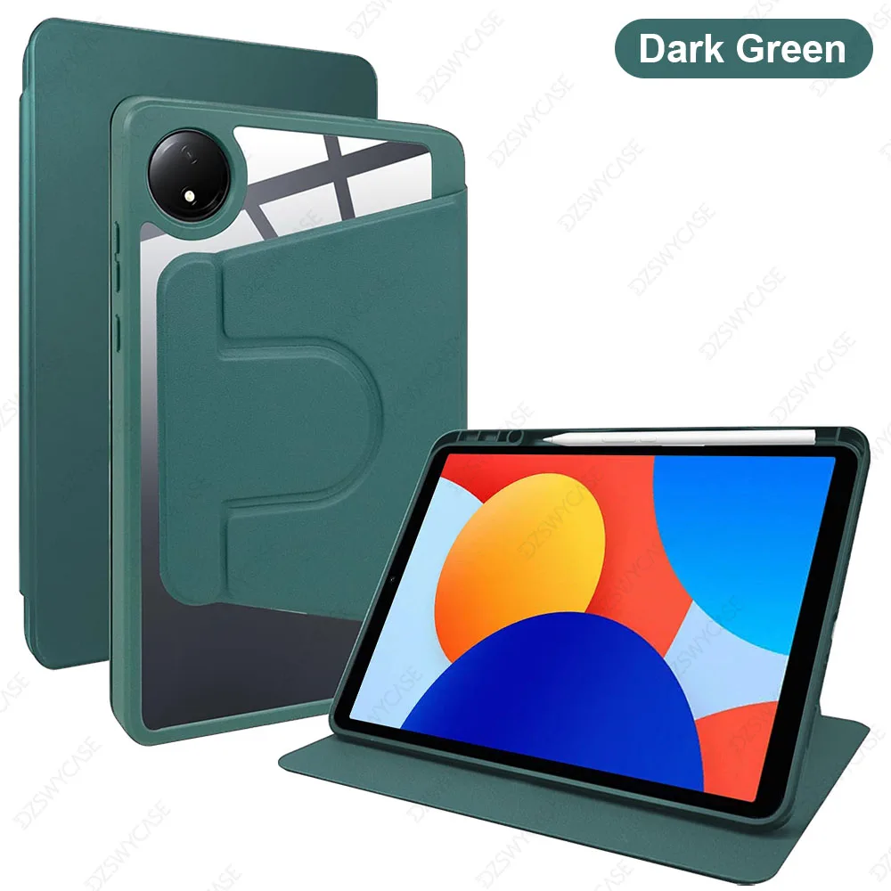 Enhanced Tablet Case with Pencil Holder, 360° Rotating Stand, Transparent Acrylic Cover, Auto Wake/Sleep Function