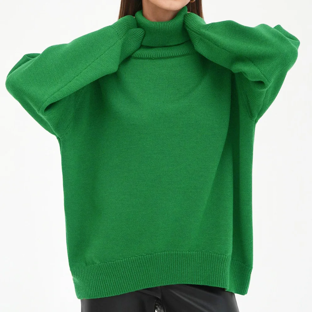 

Solid color turtleneck sweater 2024 Fall/Winter loose knitwear with classic sweater ladies