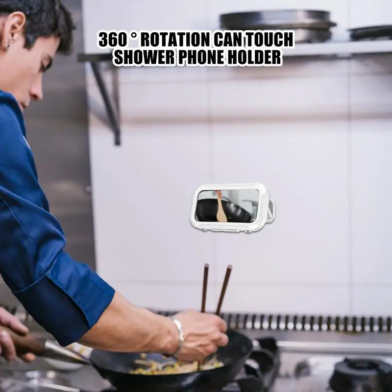 Shower Phone Holder Rotating Wall Phone Holder Mount Angle Adjustable Waterproof Cellphone Stand For Bathroom Mirror Kitchen