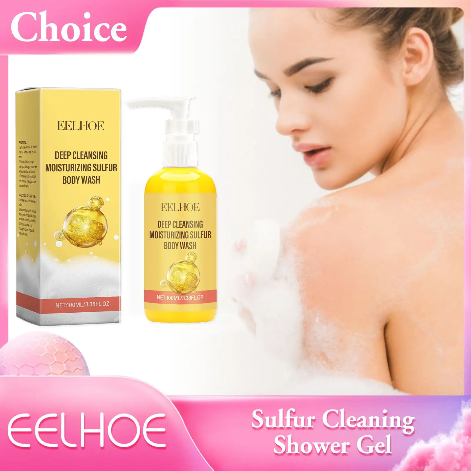 EELHOE Sulfur Cleaning Body Washes Shower Gel Deep Cleaning Moisturizing Smooth Lasting Fragrance Body Cleansing Bath Products