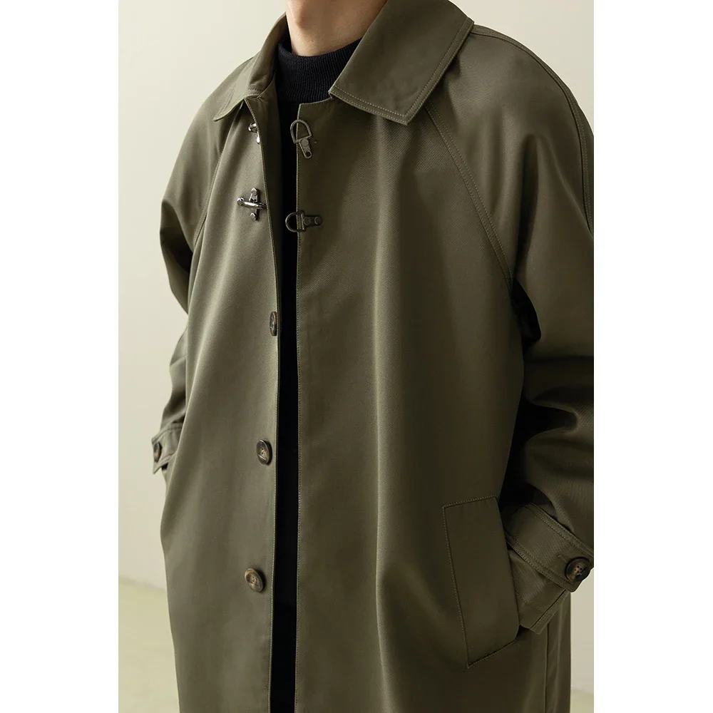 Men Japanese Korean Fashion Loose Casual Mid Length Vintage Trench Coat Male Long Windbreak Jacket Outerwear Trenchcoat