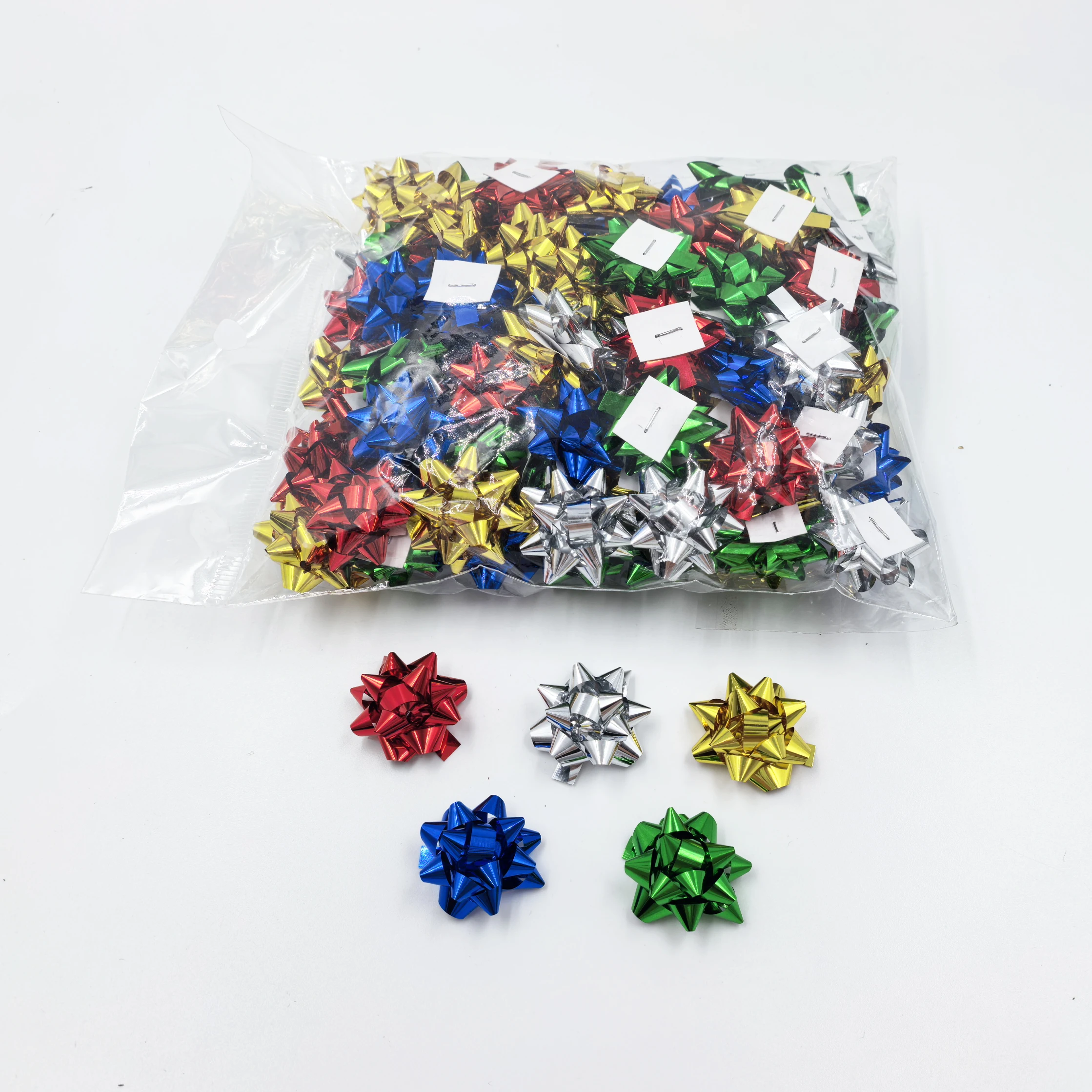 1 Zoll Mini-Sternschleife, verschiedene Farben, PET-Band, kleine Geschenkschleifen für Weihnachten, Feiertage, Party, Dekoration, Geschenke, Verpackung – 100 Stück