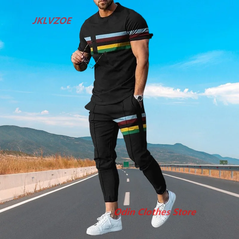 Summer Trousers Tracksuit Fashion T-shirt Long Pants Set Men Sets 3D printed Tracksuits 2 Piece Outfit Short Sleeve Streetwear luxury tracksuit sets men s summer short sleeve jogger suit for man tshirt shorts 2 piece outfit casual men oversized clothing