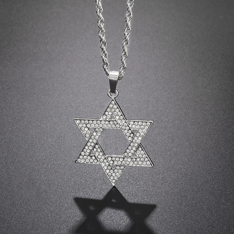 Klasický tajemné judaismus hvězda z david přívěsek řetízek plný zirkon vykládané pánské ležérní punková náboženské šperků