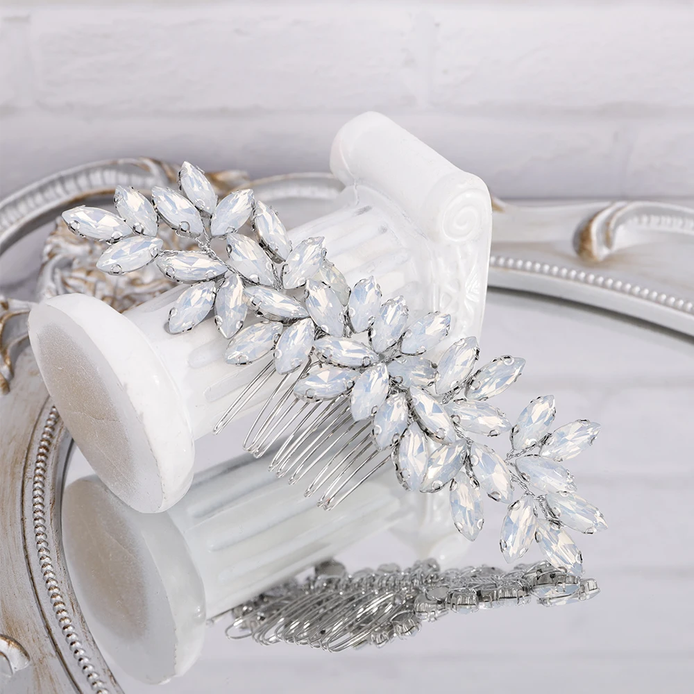 Opal Bride Wedding Luxury Full Rhinestones Hair Comb Silver Bridal Hair Accessories Piece for Women and Girls Party Tiara