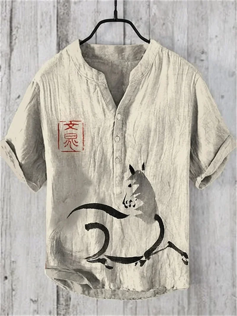 Popular European and American wave short-sleeved men's shirts, stand-up collar shirts, Hawaiian shirts, men's vacation shirts 6