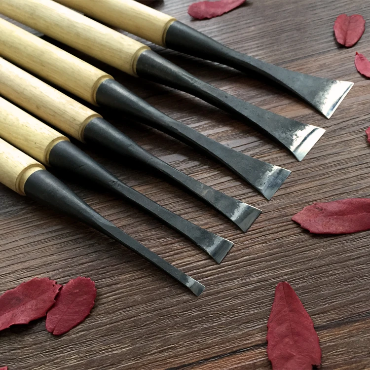 Engraving Cutter Manual Wood Carpentry Hardwood Carving Tools Play Billet Flat Knife Grinding with Handle