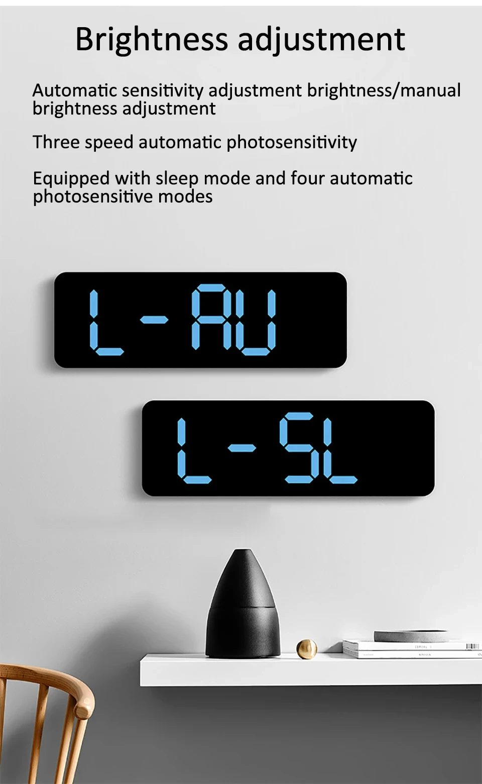 LED Digital Wall Clock Date Time Week Temperature Humidity Display Brightness Adjustable 2-Alarm Electronic Alarm Clock For Home