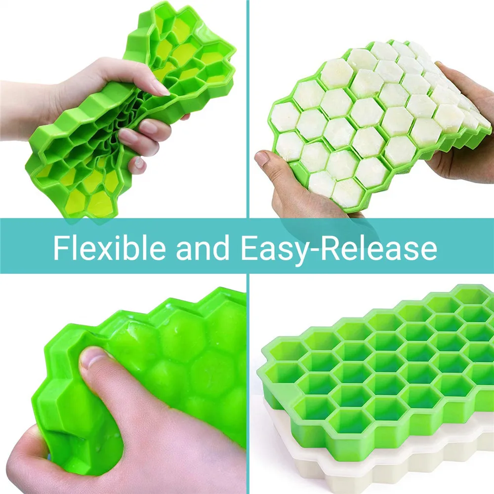 Silicone Ice Cube Tray Set (2 Pack) Honeycomb Shaped Flexible Ice