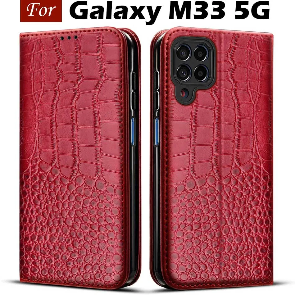 Leather Wallet Book Cover with Card Holder and Stand, Shockproof Flip Phone Case for Samsung Galaxy M33 5G