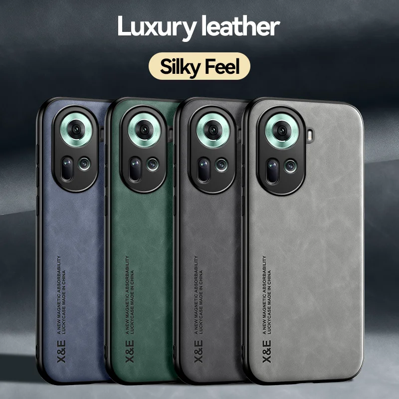 Leather Silicone Shockproof Phone Case with Car Magnetic Holder - Fits OPPO Reno 11 Series