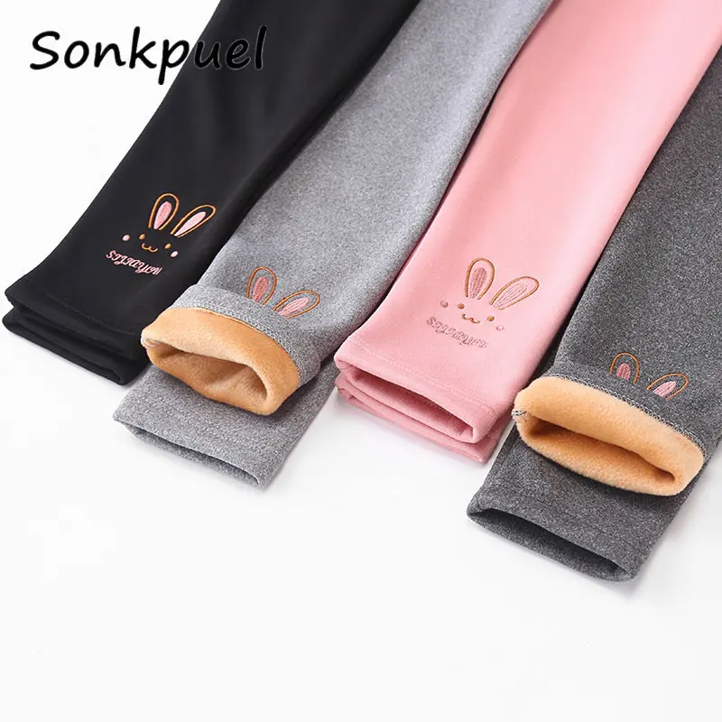 Autumn Winter Kids Pants Sweet Girls Plus Velvet Leggings Baby Thick Warm Trousers Children Clothing Infant Slim Pants Clothes