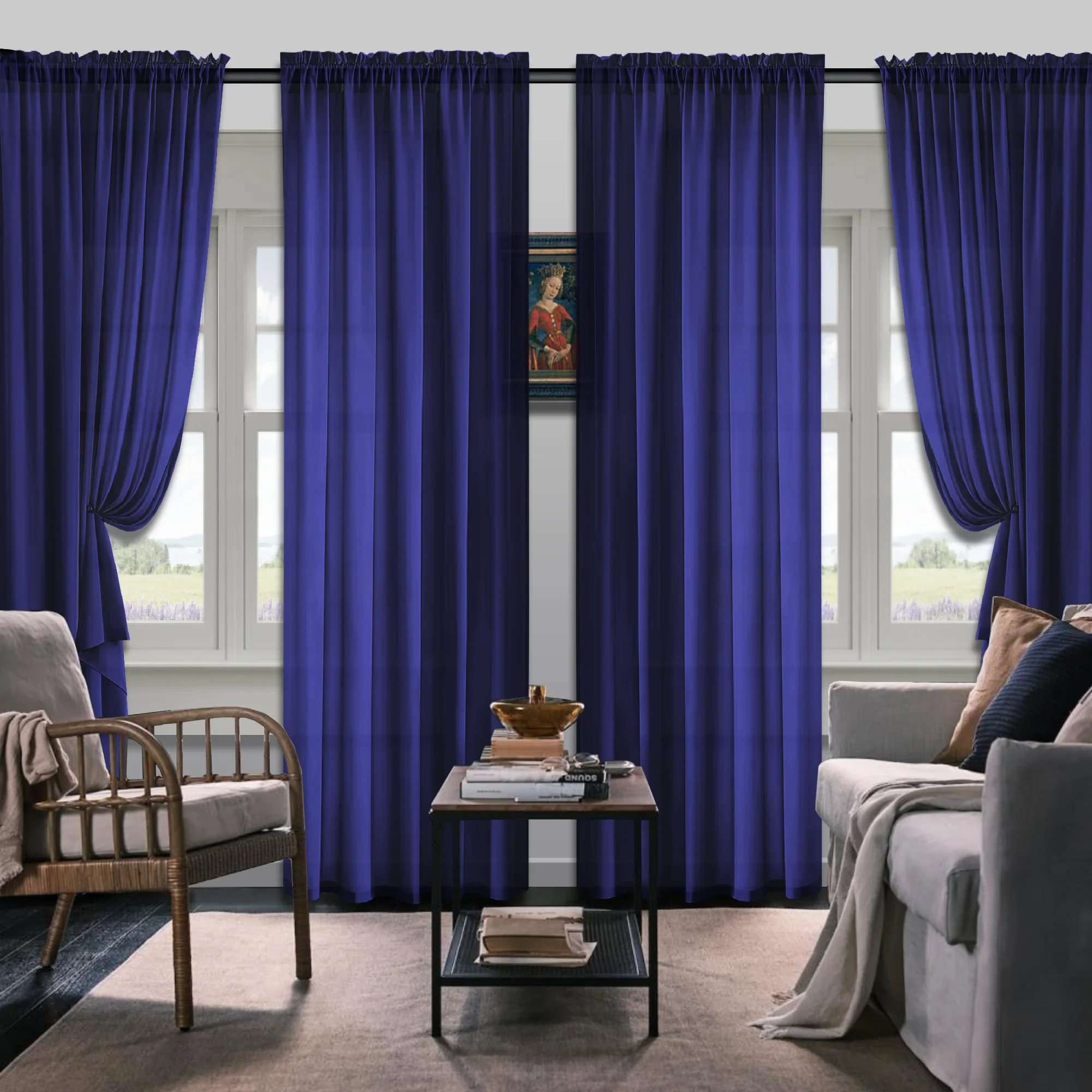 Set Of 4 Curtains, Solid Color Simple Rod Pocket Blackout Curtains, Suitable For Living Room, Office, Home, Bedroom Decoration 4