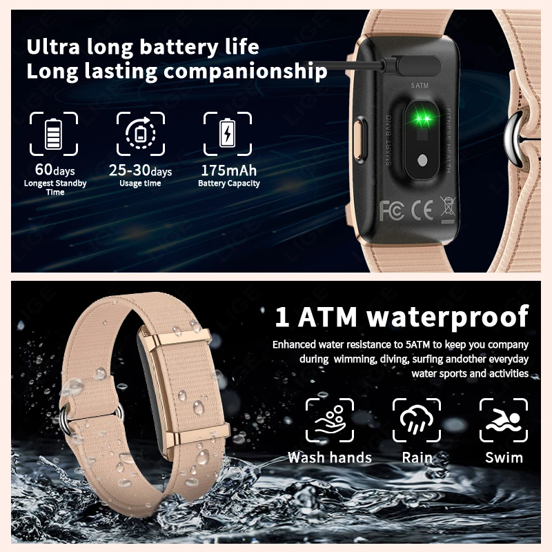 LIGE No Screen Smart Watch Sports Outdoors Fitness Heart Rate Monitor 1ATM Waterproof New Men Smart Bracelet For Andrio IOS 2026