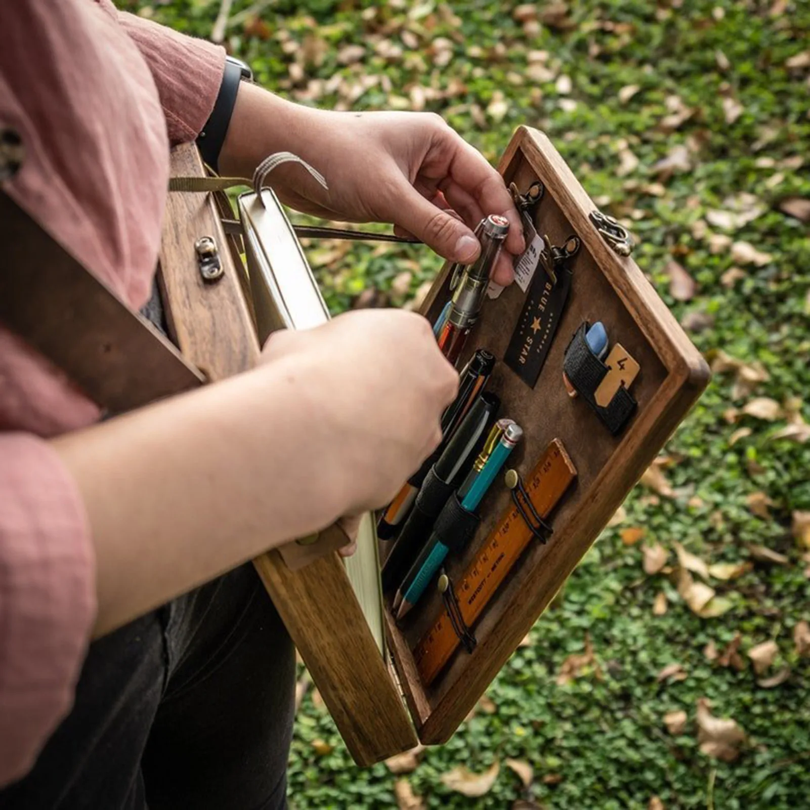 Wooden Artist Writer Creative Messenger Bag Storage Box 