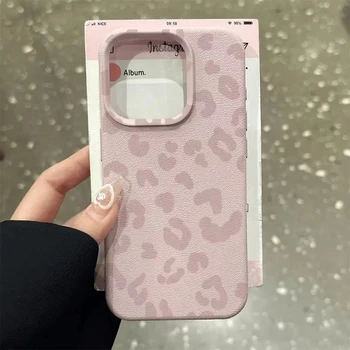 For IPhone 17 Air16 15 14 13 12 11 Pro Max Case Pink Leopard Print Lichee Pattern Silicone Cover For IPhone 14 15 16 Plus Fundas