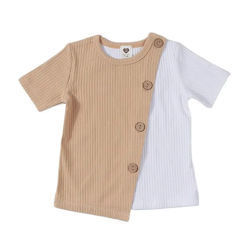 Kids clothes t shirt baby girls and boys clothes round neck short sleeves fashion children t-shirt ribbed contract patched color