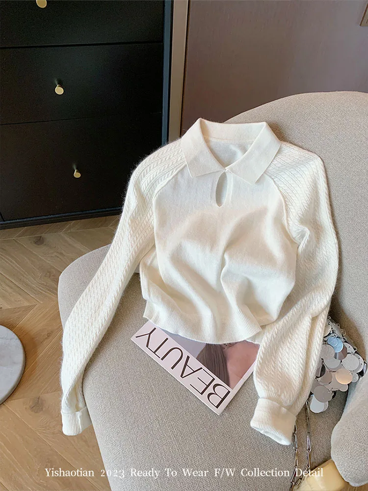 

Японский модный свитер, Белый пуловер, простой вязаный джемпер с воротником-поло на осень и зиму, повседневный плотный теплый оверсайз джемпер в стиле девушки из леса