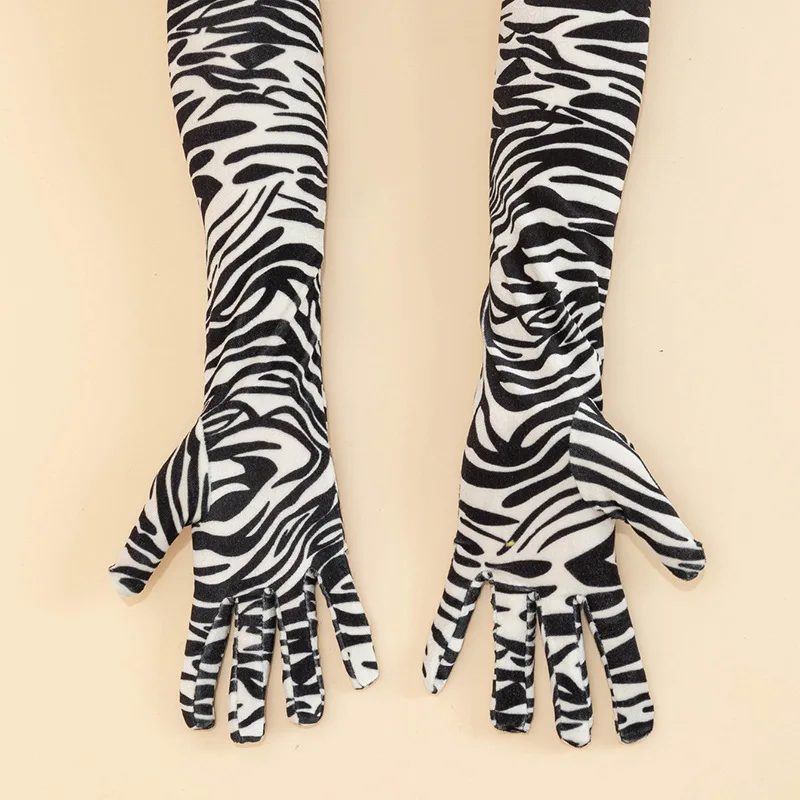 Gants De Soirée Femme En Velours - Style Zèbre/Léopard Longueur 55cm - Pour Carnaval, Halloween, Costume, Danse