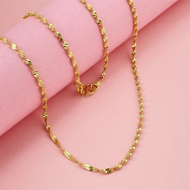 Gold Rope Chain 2k Bestseller 24K 999 Gold Water Wave Chain Necklace 45cm, Solid Gold Rope ...