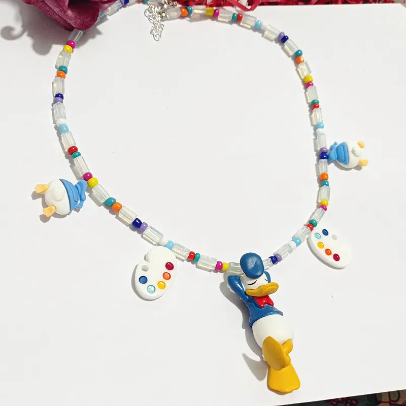 Disney Princess Cartoon Candy Acrylic Beads Donald Duck Drawing Board Flower Short Necklace Neck Chain Female