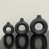 Black Donut Shape Flower Vase Plastic Flat Minimalist Flowerpot Living Room Bedroom Decoration Creative Simple Flower Vase 5