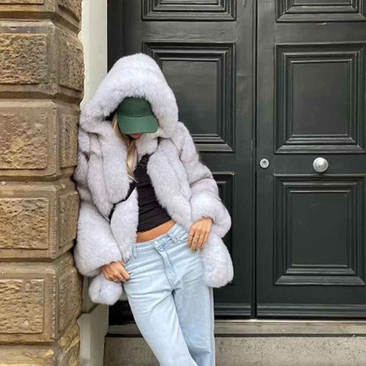 

Fashion Real Fox Fur Coat Hooded Luxury Real 100% Natural Raccoon Fur Outerwear Hot Winter Plus Size High Quality New Fur Jacke