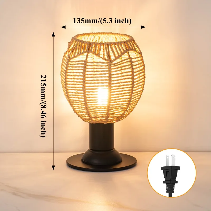 대마로프로 짠 작은 테이블 램프, 전원풍 레스토랑 바 분위기 조명, 침실 침대 옆 조명