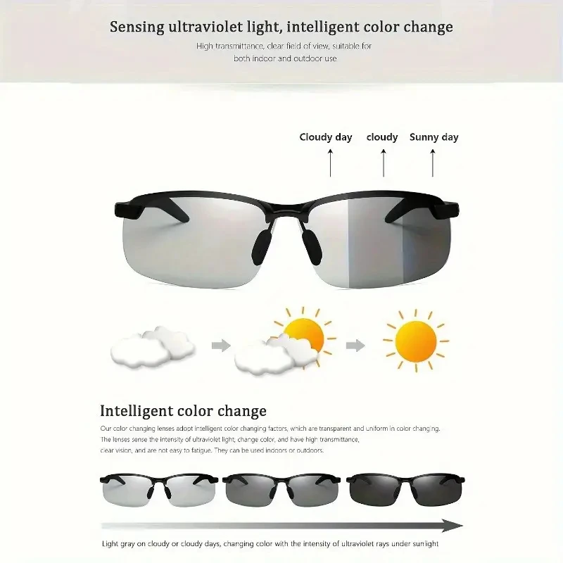 1 Pack Car Driving Day Night Photochromic Sunglasses Men Long Face Driving Polarized Sunglasses Glasses