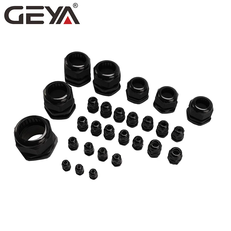 GEYA PG Type Cable Gland Waterproof PG7 for 3-6.5mm PG9 PG11 PG13.5 PG16 PG21 Black Nylon Plastic Connector IP68