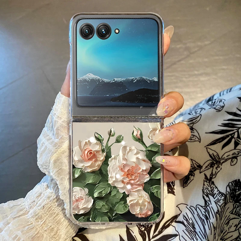 Elegant White Floral Pattern Shockproof Bumper Phone Case with Transparent Hard Cover