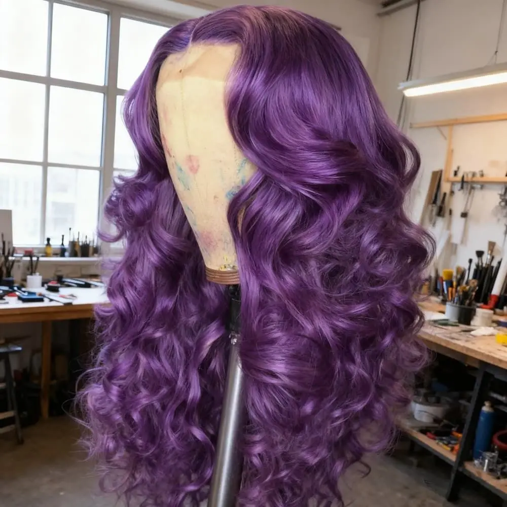 Violet Purple Body Wave Lace Front Wig Human Hair 13X4 HD Transparent Lace Front Wig Human Hair for Women 200 Density for Daily 4