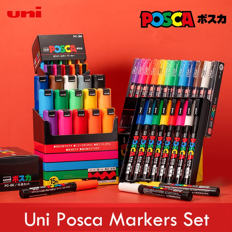 

Japan Posca Paint Markers, 3M Fine Marker Set of Acrylic Marker Pens for Painting Graffiti POP Poster Advertising Art Supplies