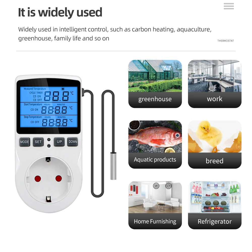 Digital Temperature Controller Thermostat Timer Socket with Temperature Sensor