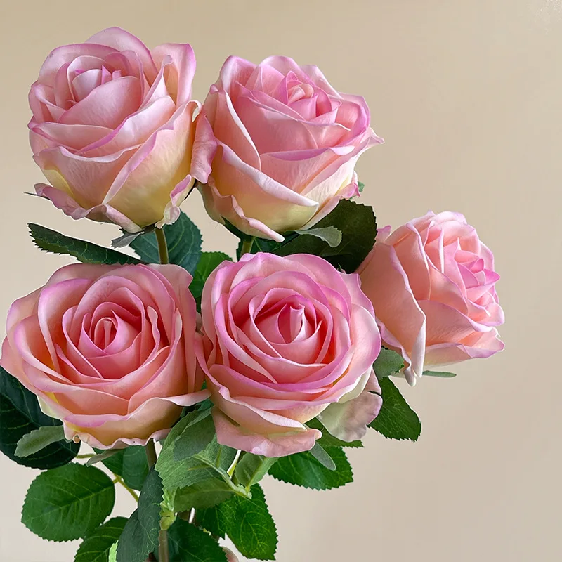 5 Stück künstliche Rosen mit feuchtigkeitsspendendem, naturgetreuem Griff, Hochzeitsdekoration, Brautstrauß, Heimdekoration, Party-Blumenarrangement