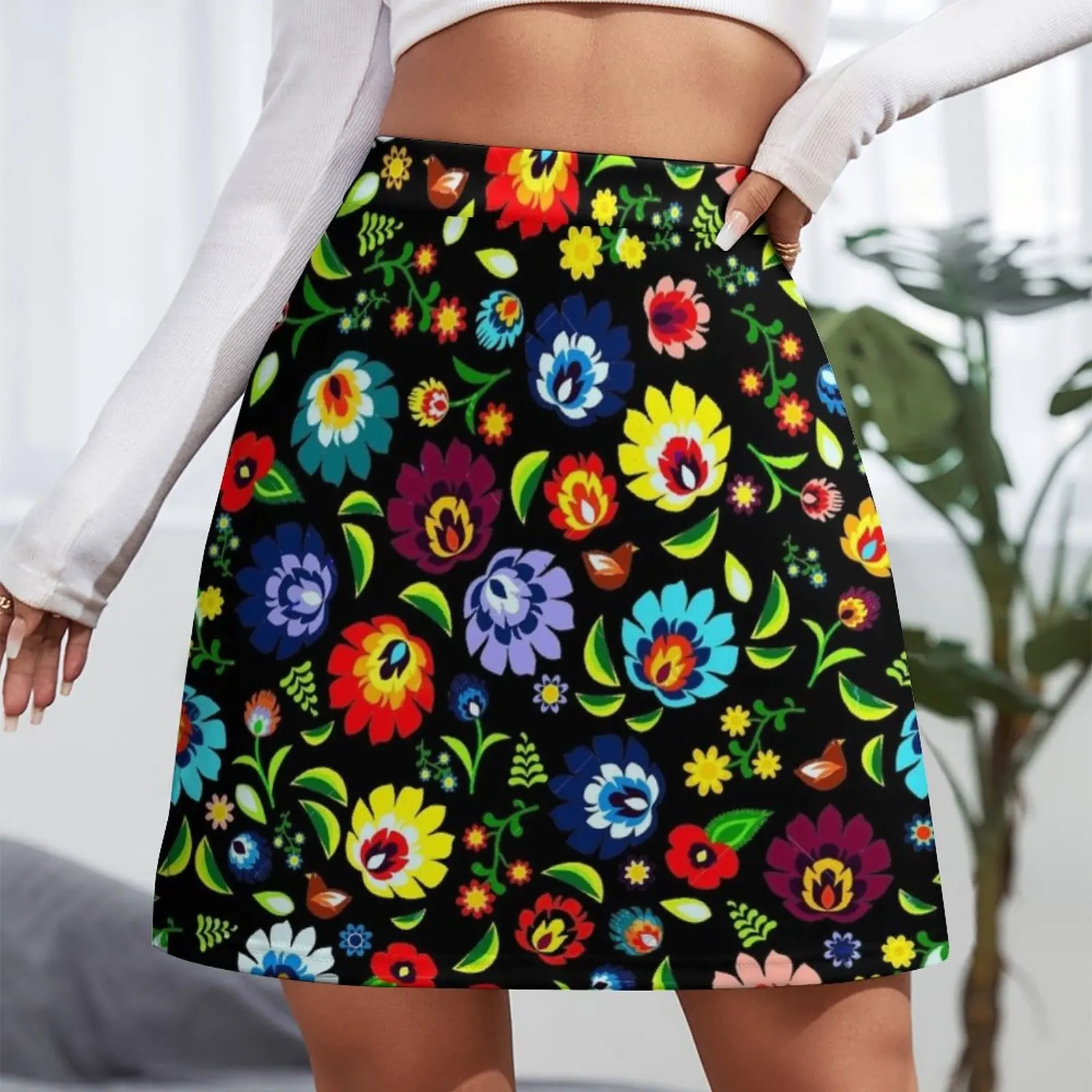Hungarian Folk Pattern Mini Skirt 90s aesthetic Short women′s skirts