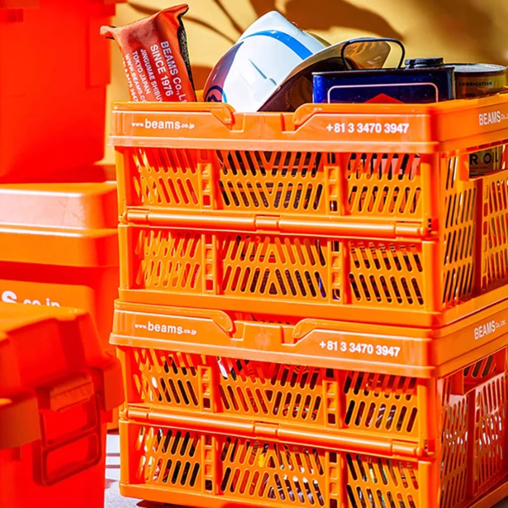 

BEAMS Japanese style home portable folding storage basket orange shopping supermarket basket storage basket