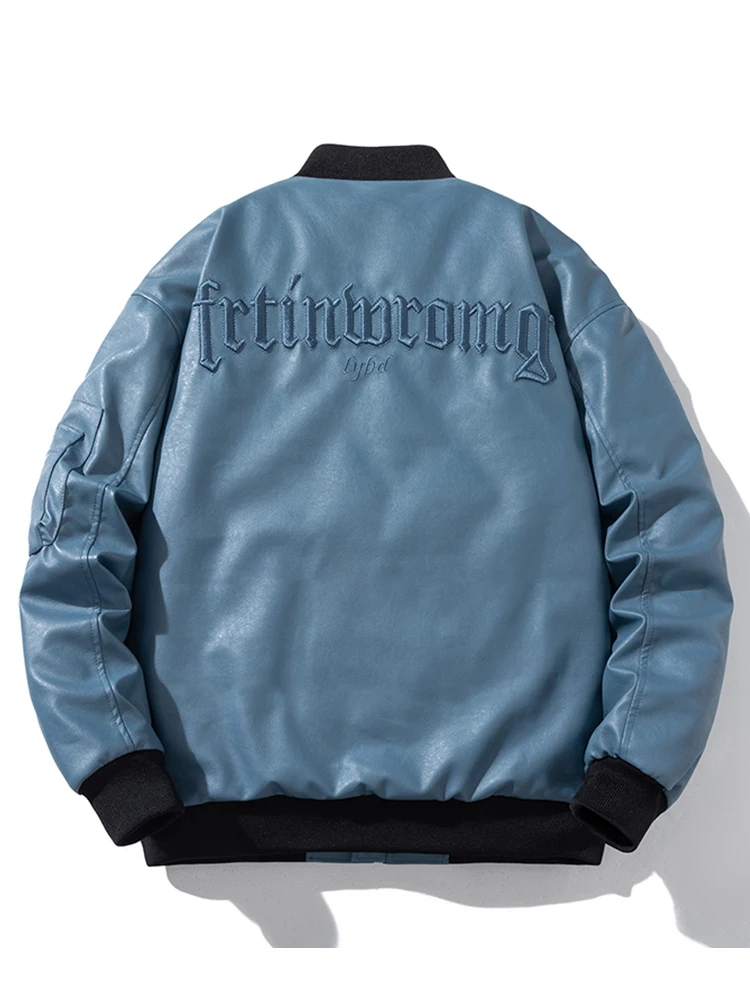 Jacket Stand Collar Coat Men's and Women's Same Winter Embroidered PU Leather Thickened Warm Loose Casual All-Matching Retro 1Pc