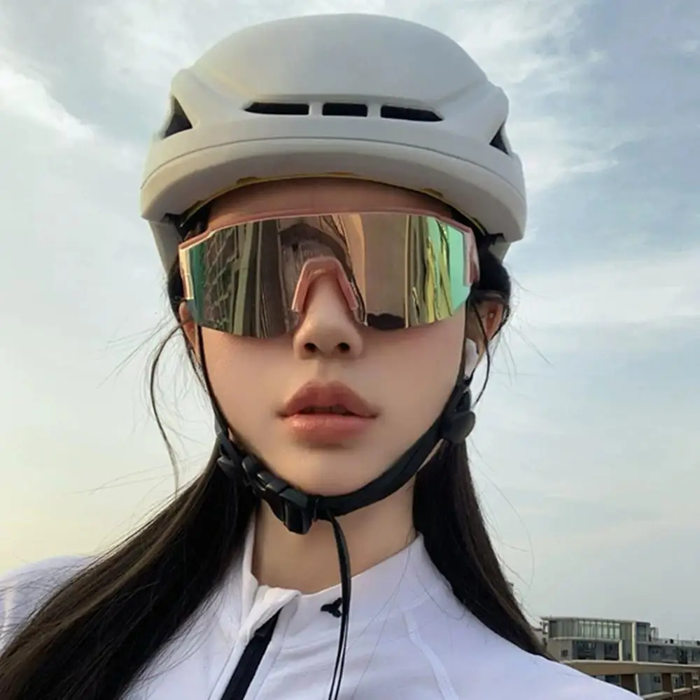 Luxury Design Cycle Sports Sunglasses Oversized Wrapped Round Outdoor Protective Goggle Women Trendy Mirror Ski Cycling Shades