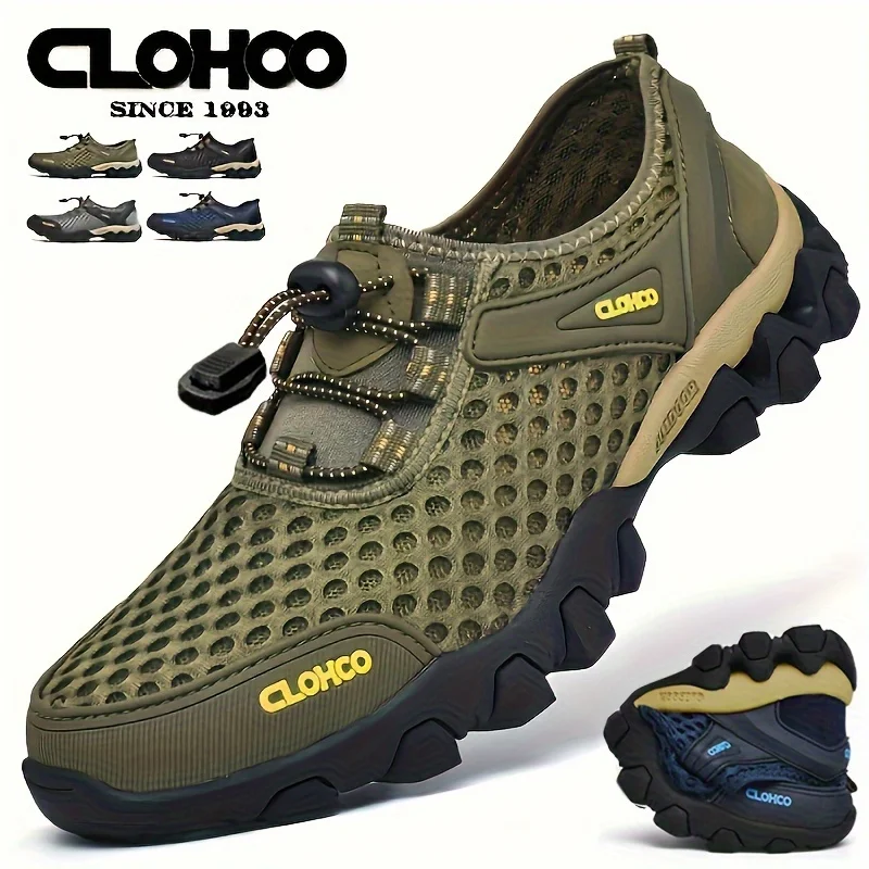 CLOHOO Male Casual Mesh Sports Shoes Lightweight Non-Slip Rubber Sole Hiking Shoes Outdoor Camp Walking Men Shose Summer