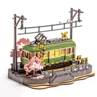 Robotime 3D Puzzles Sakura Journey DIY Model Building Toy with LED Light Wooden Craft Kits Tram Hobby for Kids Brain Teaser Gift 1