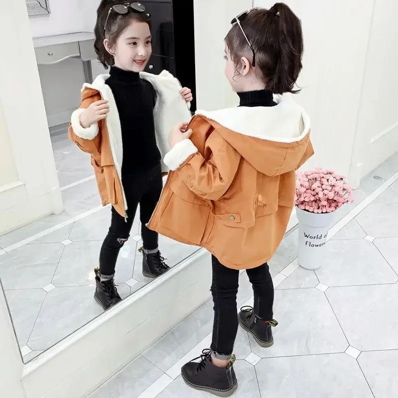 Fleece-lined parka suit caramel color