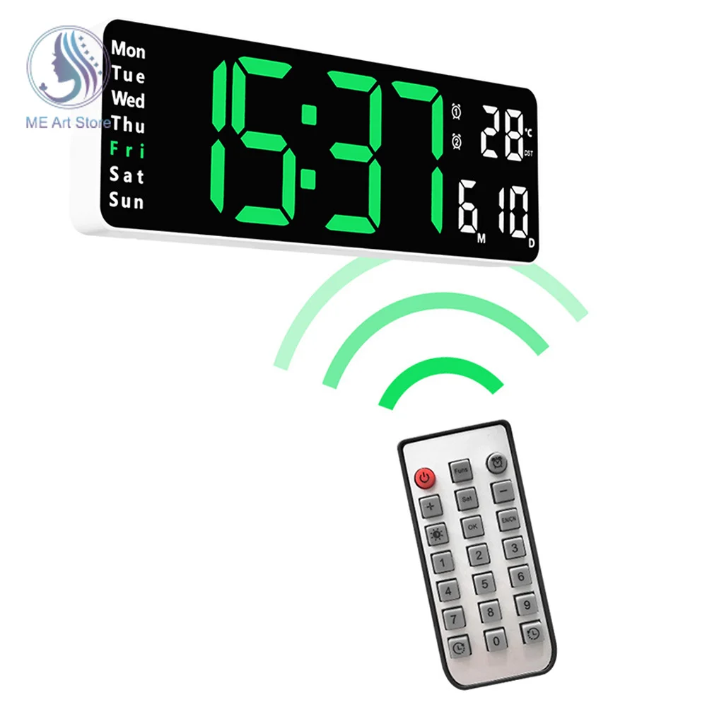 13InchLEDDigitalWallClockRemoteControlTempDateWeekDisplay
