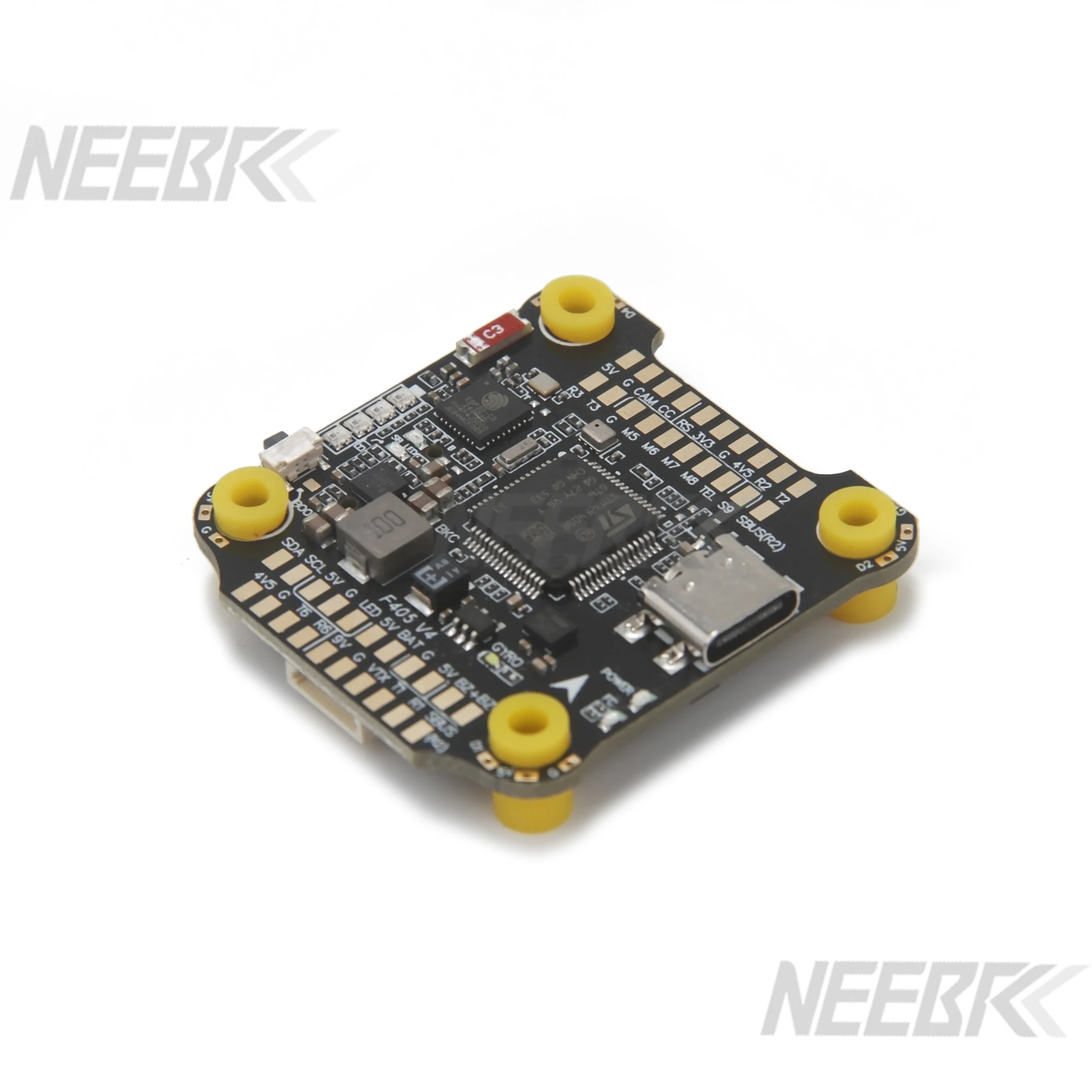 Côté du stack F405 V4 60A affichant les dissipateurs thermiques et les soudures de l'ESC 4-en-1.